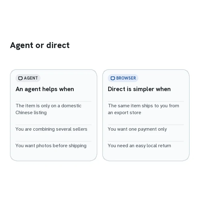 Two columns: when an agent helps and when buying directly is simpler